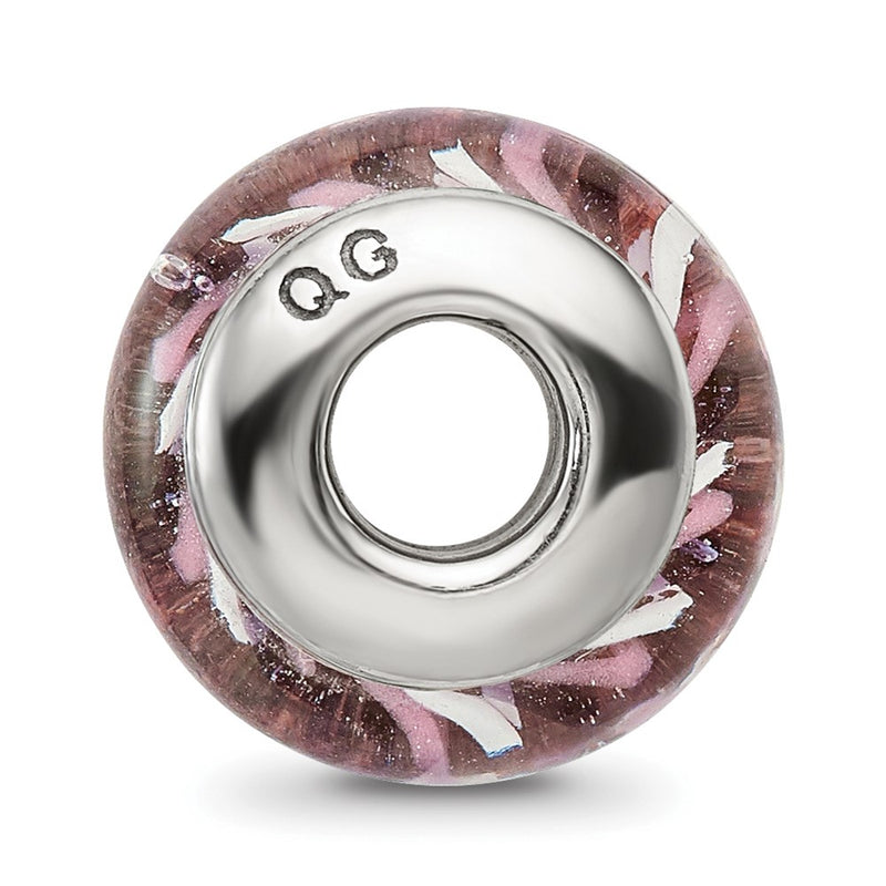 Sterling Silver Reflections Rose Striped Hand-Blown Glass Bead