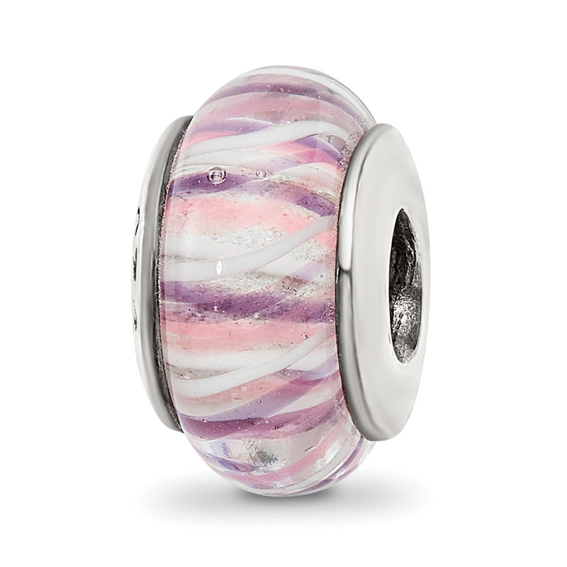 Sterling Silver Reflections Rose Striped Hand-Blown Glass Bead
