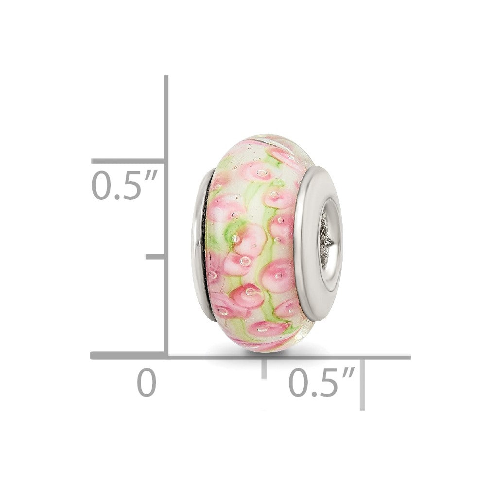 Sterling Silver Reflections Pink/Green Hand-Blown Glass Bead