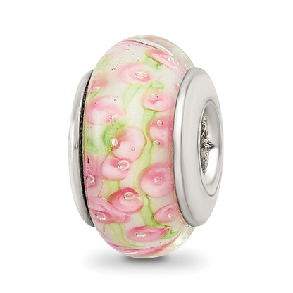 Sterling Silver Reflections Pink/Green Hand-Blown Glass Bead
