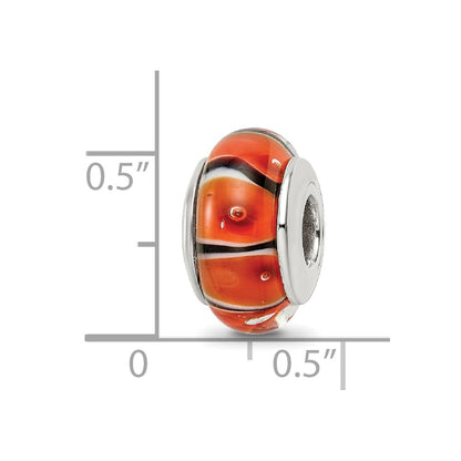 Sterling Silver Reflections Orange Hand-Blown Glass Bead