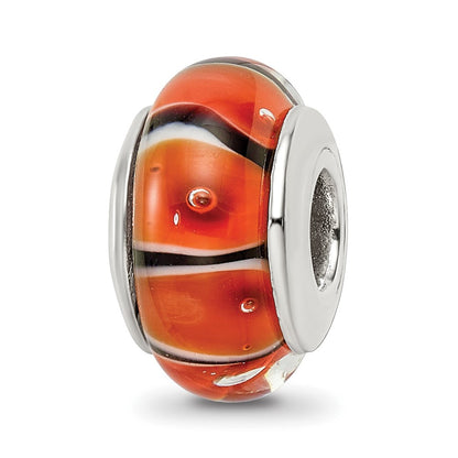 Sterling Silver Reflections Orange Hand-Blown Glass Bead