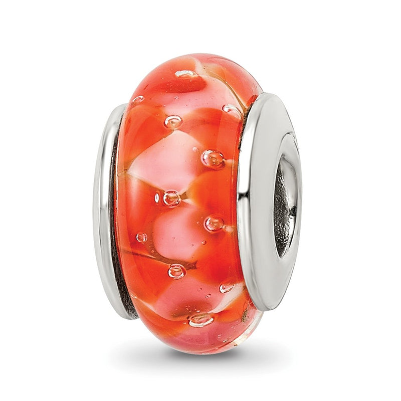 Sterling Silver Reflections Orange Hand-Blown Glass Bead