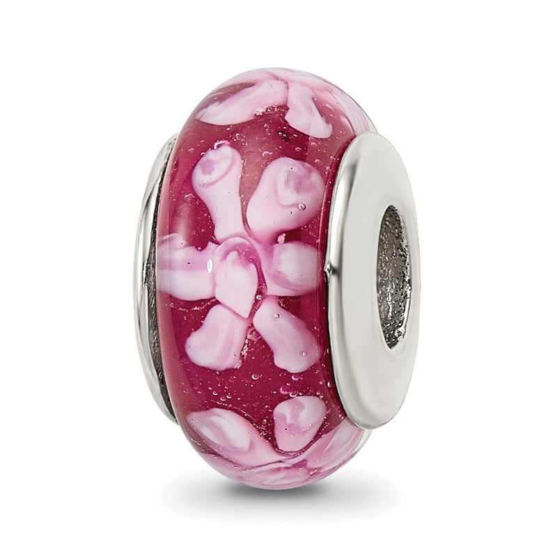Sterling Silver Reflections Purple Floral Hand-Blown Glass Bead
