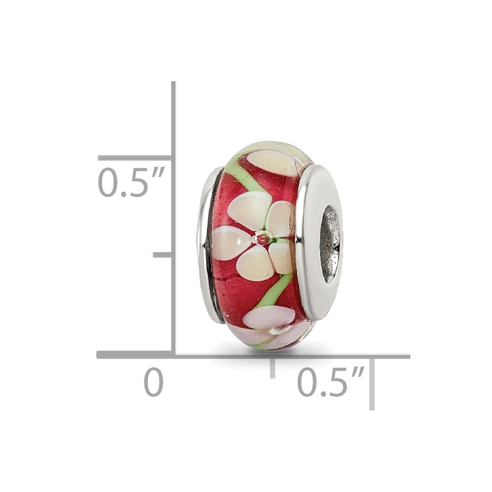 Sterling Silver Reflections Red Floral Hand-Blown Glass Bead