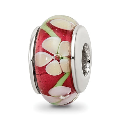 Sterling Silver Reflections Red Floral Hand-Blown Glass Bead