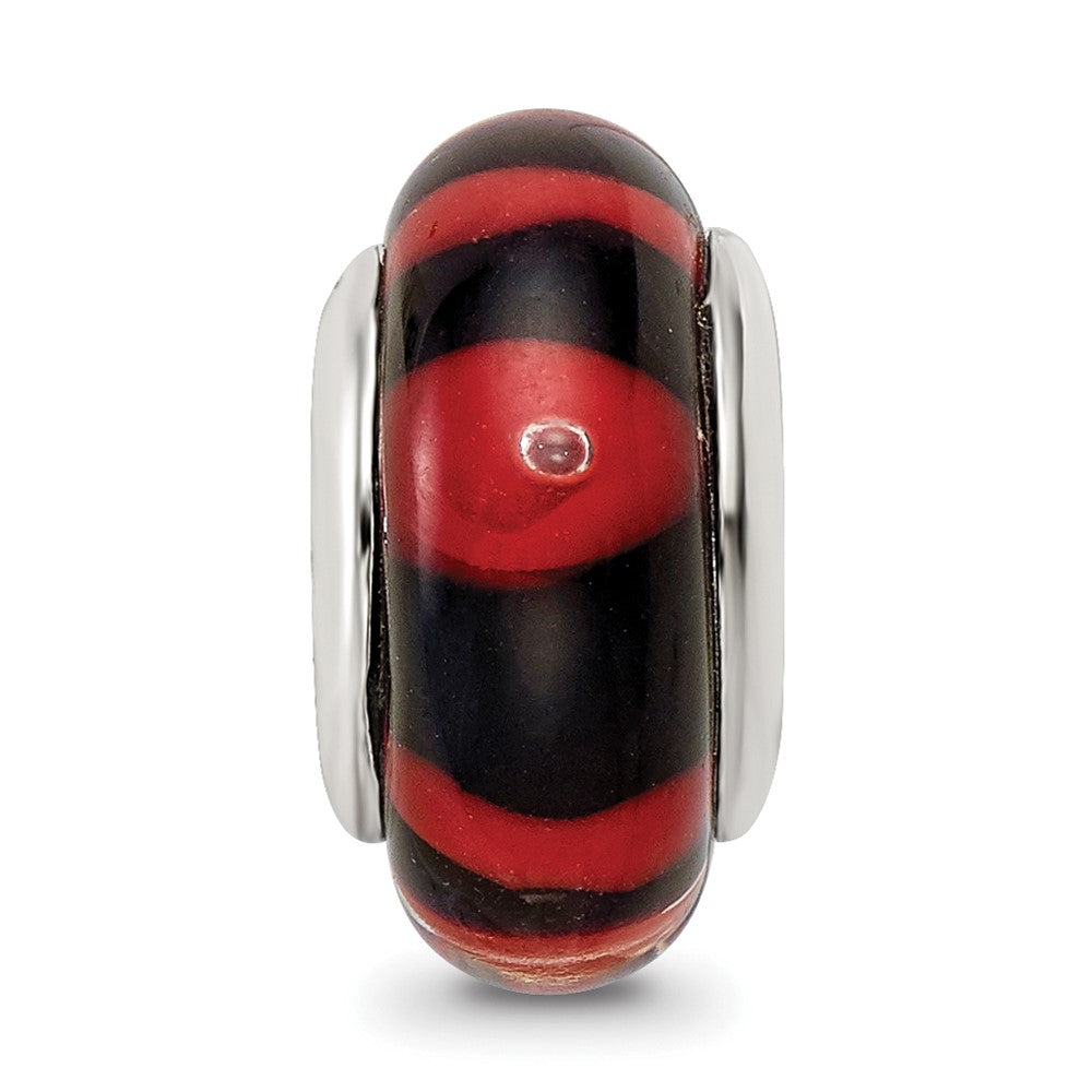 Sterling Silver Reflections Red/Black Hand-Blown Glass Bead