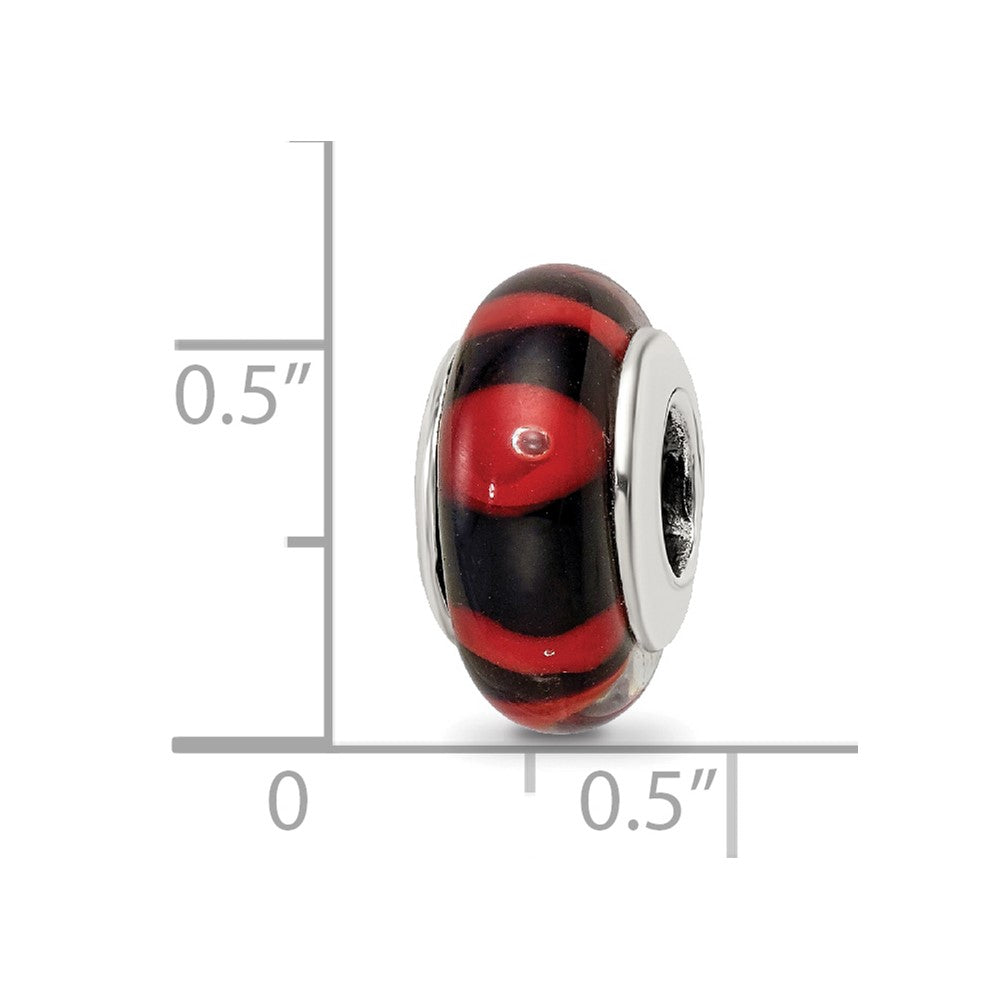Sterling Silver Reflections Red/Black Hand-Blown Glass Bead