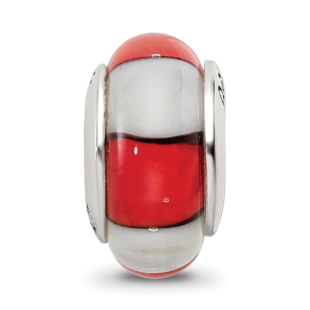 Sterling Silver Reflections Red/White Hand-Blown Glass Bead