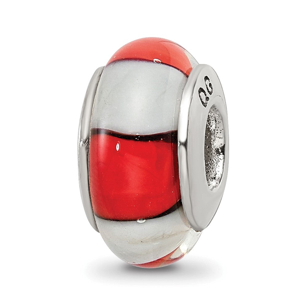 Sterling Silver Reflections Red/White Hand-Blown Glass Bead