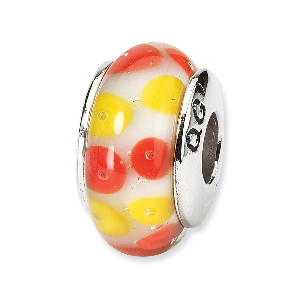 Sterling Silver Reflections Red/White Hand-Blown Glass Bead