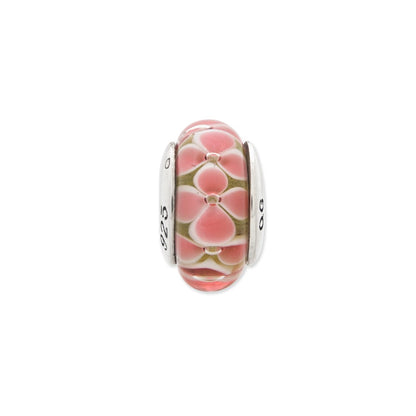 Sterling Silver Reflections Pink Floral Hand-Blown Glass Bead