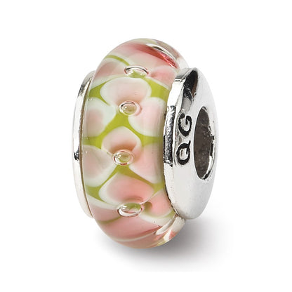 Sterling Silver Reflections Pink Floral Hand-Blown Glass Bead