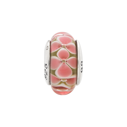 Sterling Silver Reflections Pink Floral Hand-Blown Glass Bead