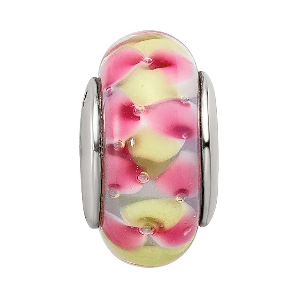 Sterling Silver Reflections Pink/Yellow Hand-Blown Glass Bead
