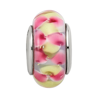 Sterling Silver Reflections Pink/Yellow Hand-Blown Glass Bead