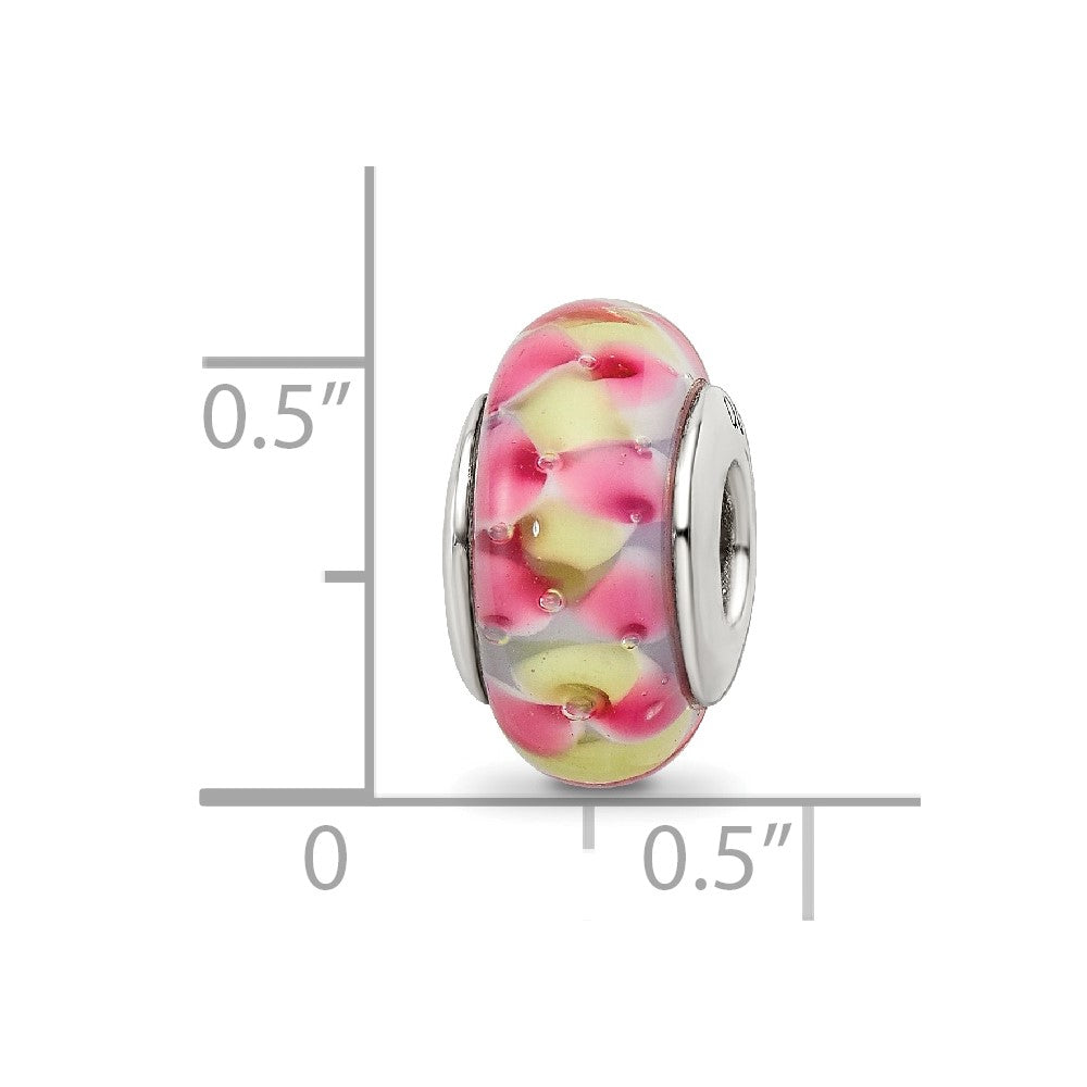 Sterling Silver Reflections Pink/Yellow Hand-Blown Glass Bead