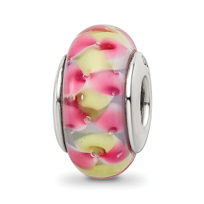 Sterling Silver Reflections Pink/Yellow Hand-Blown Glass Bead