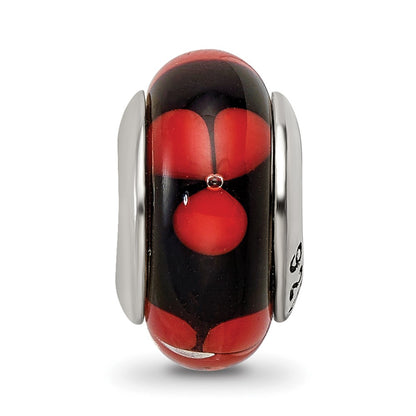 Sterling Silver Reflections Red/Black Hand-Blown Glass Bead