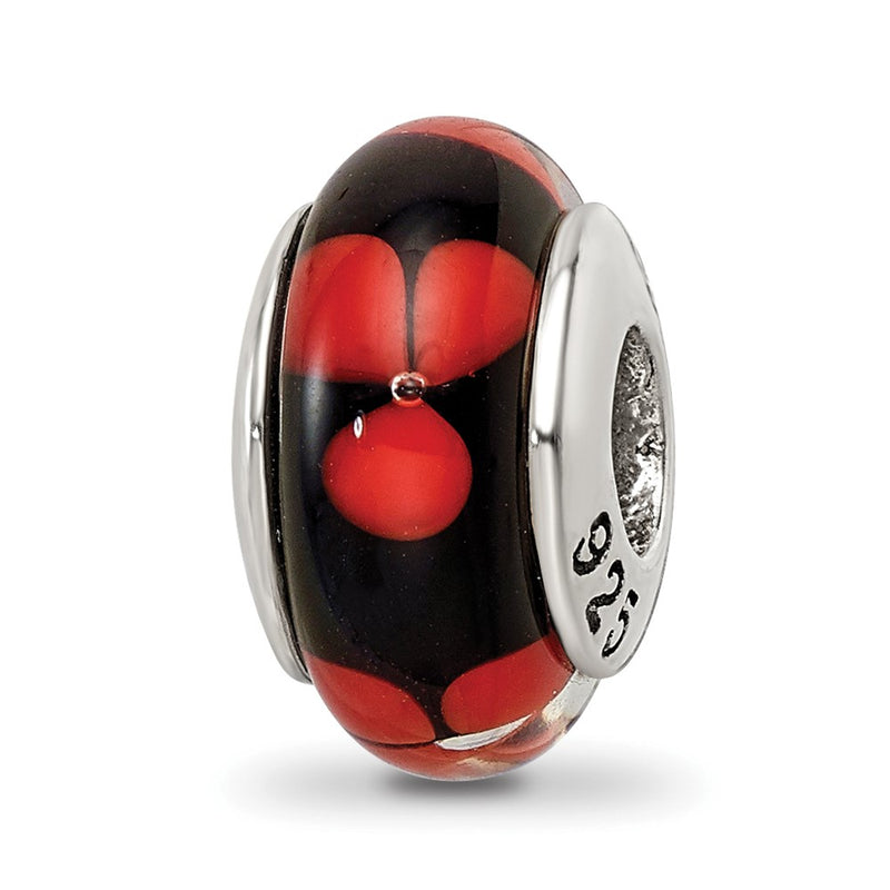 Sterling Silver Reflections Red/Black Hand-Blown Glass Bead