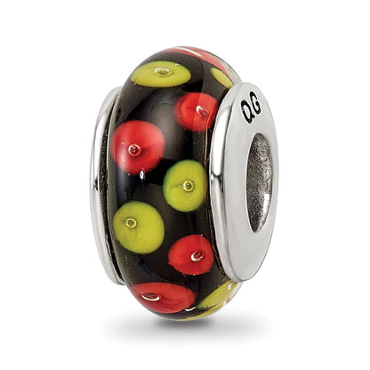 Sterling Silver Reflections Red/Black Hand-Blown Glass Bead