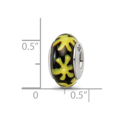 Sterling Silver Reflections Yellow/Black Hand-Blown Glass Bead