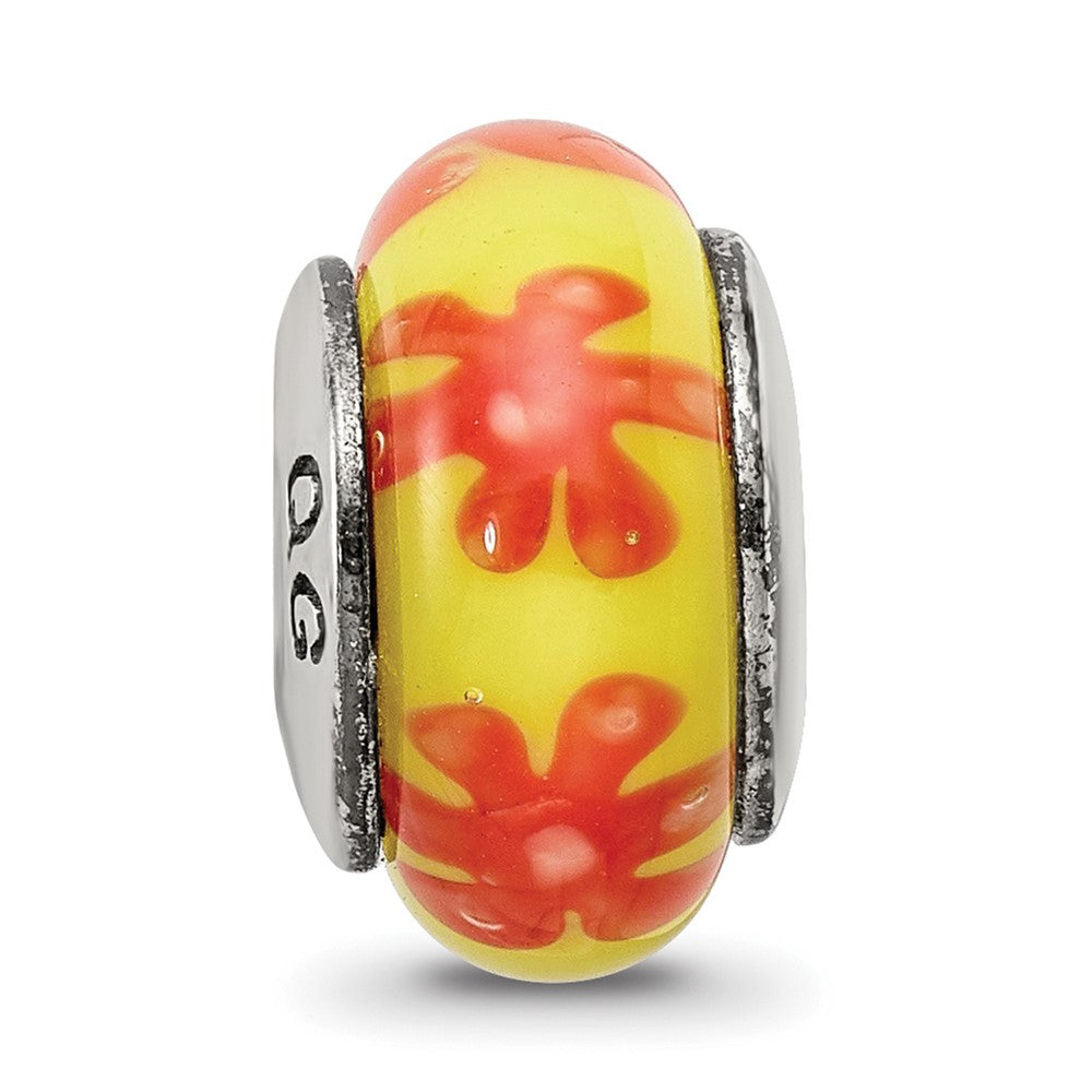 Sterling Silver Reflections Yellow/Orange Hand-Blown Glass Bead