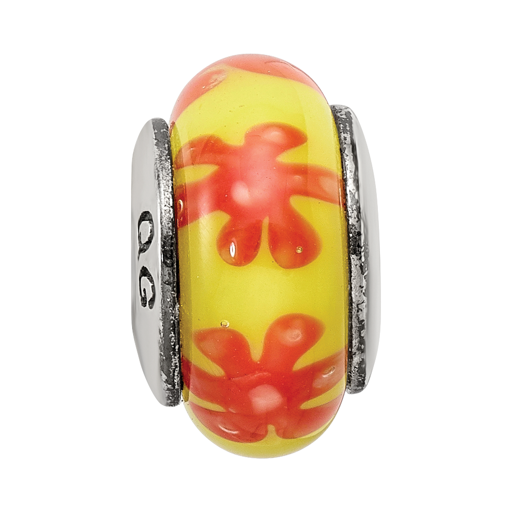 Sterling Silver Reflections Yellow/Orange Hand-Blown Glass Bead