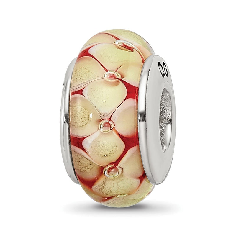 Sterling Silver Reflections Yellow Floral Hand-Blown Glass Bead