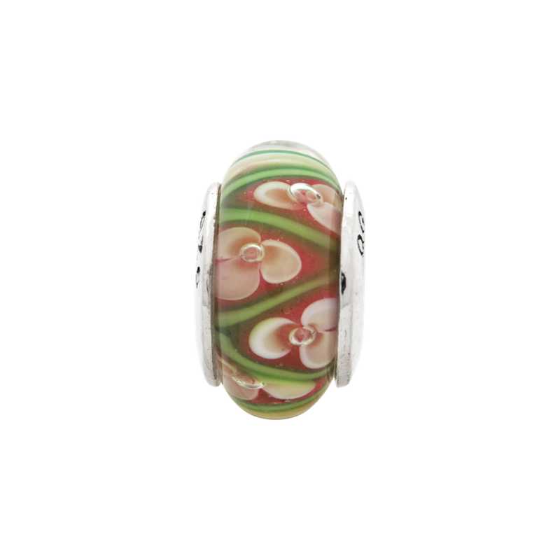 Sterling Silver Reflections Yellow Floral Hand-Blown Glass Bead