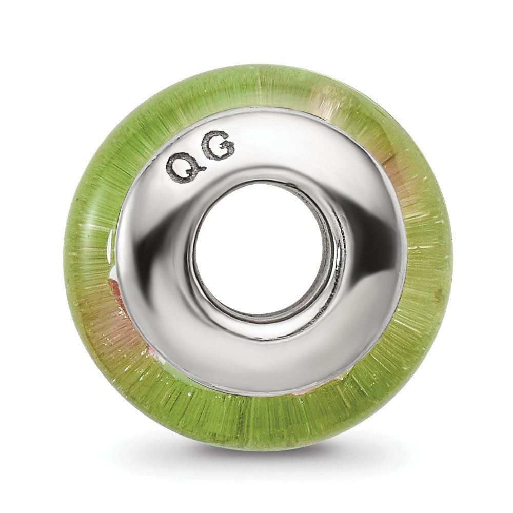 Sterling Silver Reflections Green/Pink Hand-Blown Glass Bead