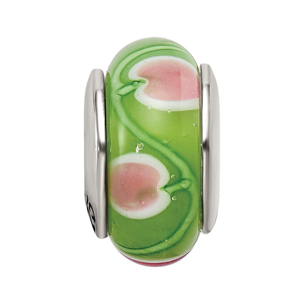 Sterling Silver Reflections Green/Pink Hand-Blown Glass Bead