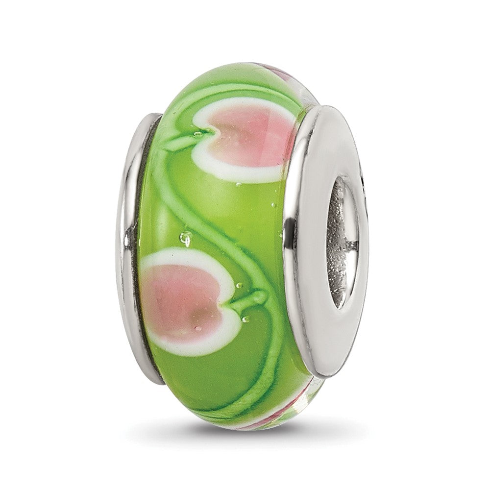 Sterling Silver Reflections Green/Pink Hand-Blown Glass Bead