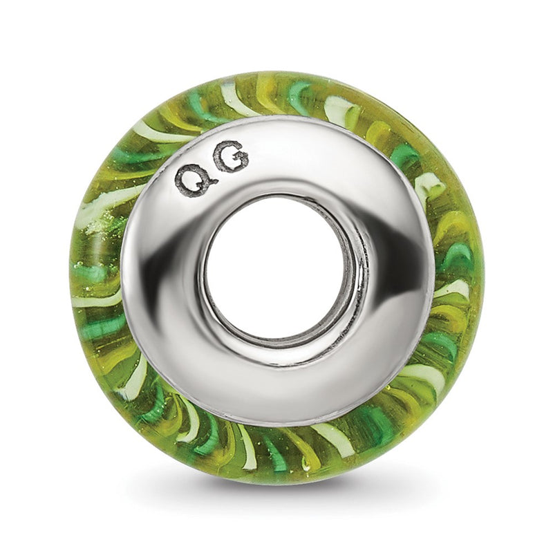 Sterling Silver Reflections Green Hand-Blown Glass Bead