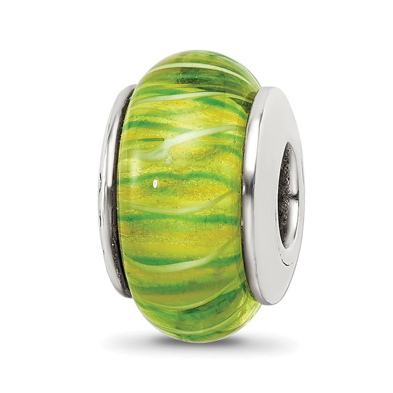 Sterling Silver Reflections Green Hand-Blown Glass Bead