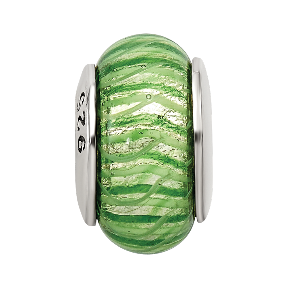 Sterling Silver Reflections Green Hand-Blown Glass Bead