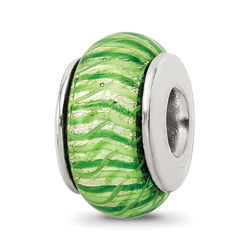 Sterling Silver Reflections Green Hand-Blown Glass Bead