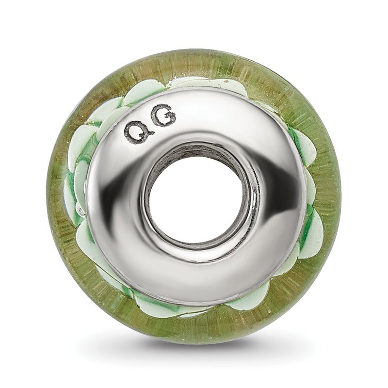 Sterling Silver Reflections Green Floral Hand-Blown Glass Bead
