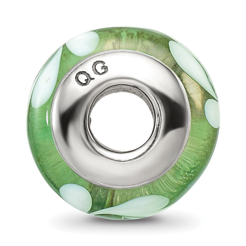 Sterling Silver Reflections Green/White Hand-Blown Glass Bead