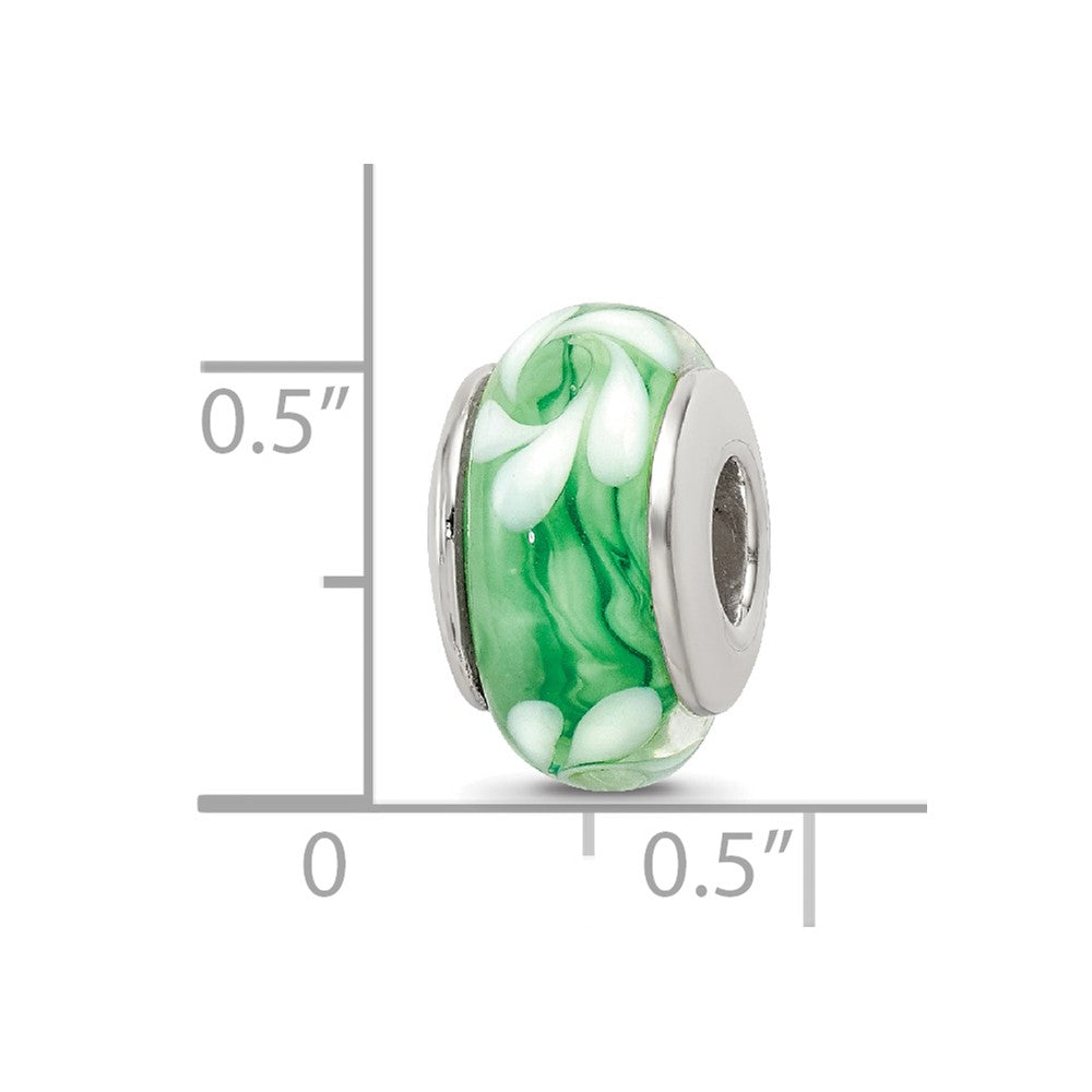 Sterling Silver Reflections Green/White Hand-Blown Glass Bead