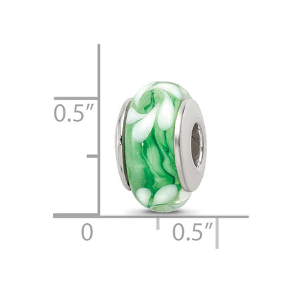 Sterling Silver Reflections Green/White Hand-Blown Glass Bead