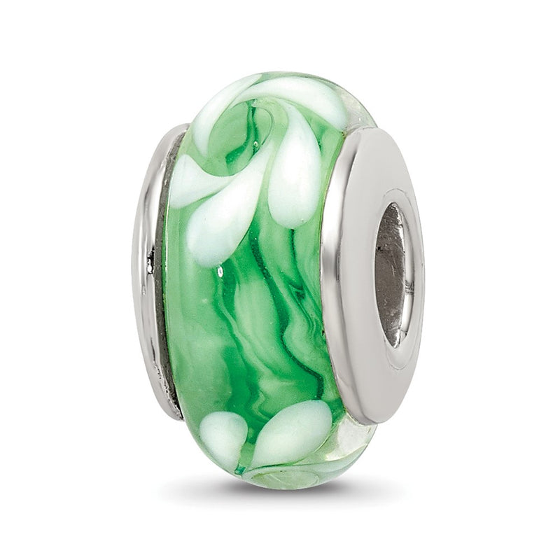Sterling Silver Reflections Green/White Hand-Blown Glass Bead