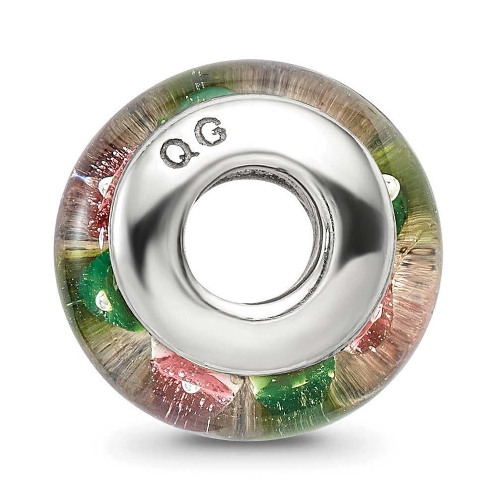 Sterling Silver Reflections Green/Pink Hand-Blown Glass Bead