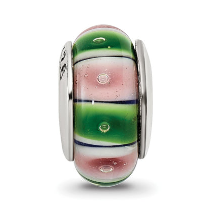 Sterling Silver Reflections Green/Pink Hand-Blown Glass Bead