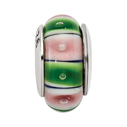 Sterling Silver Reflections Green/Pink Hand-Blown Glass Bead