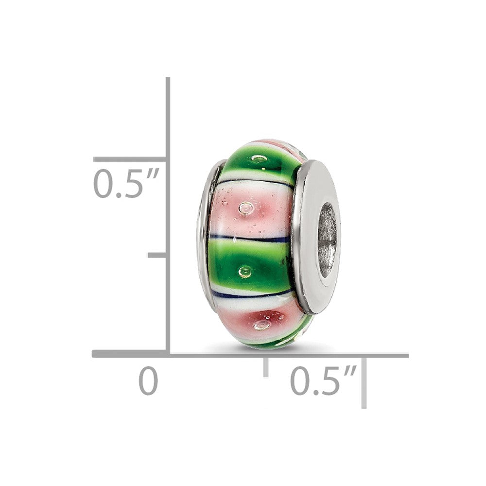 Sterling Silver Reflections Green/Pink Hand-Blown Glass Bead