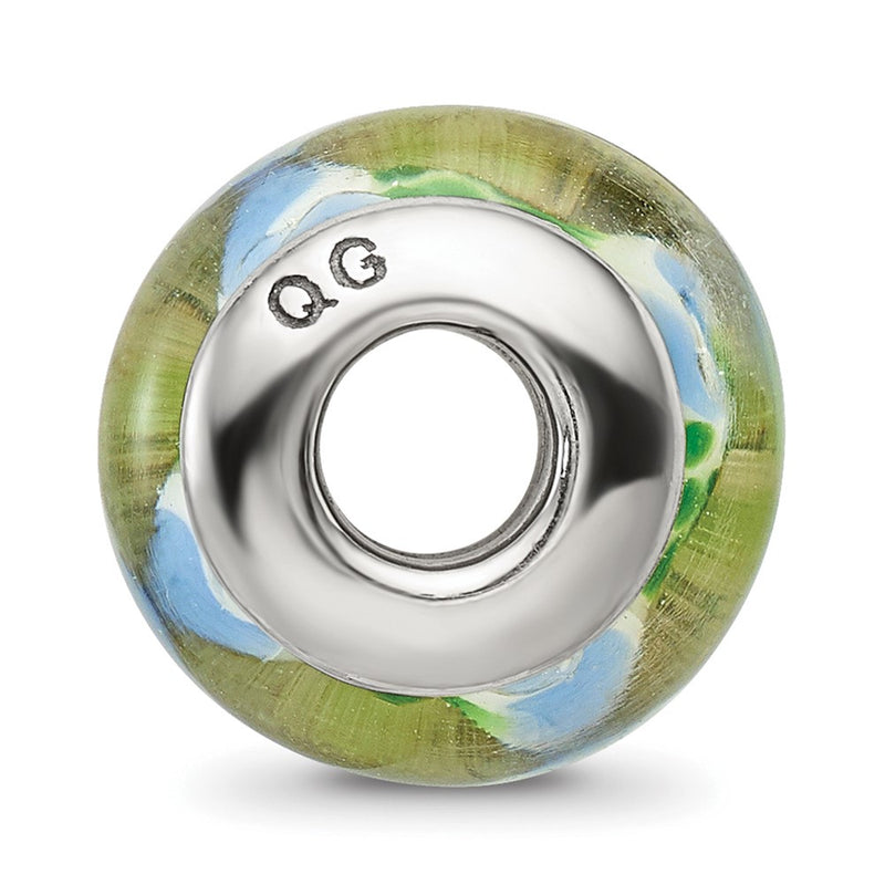 Sterling Silver Reflections Green/Blue Hand-Blown Glass Bead