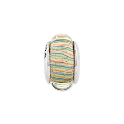 Sterling Silver Reflections Green Pastel Striped Hand-Blown Glass Bead