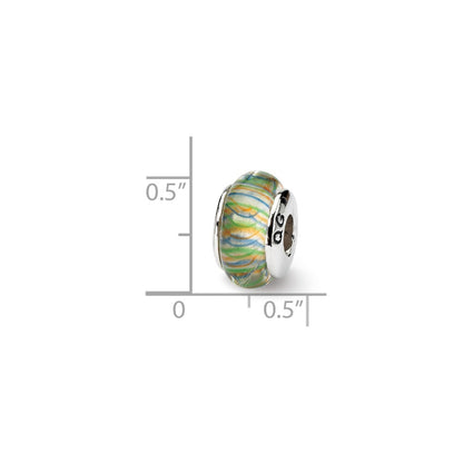 Sterling Silver Reflections Green Pastel Striped Hand-Blown Glass Bead