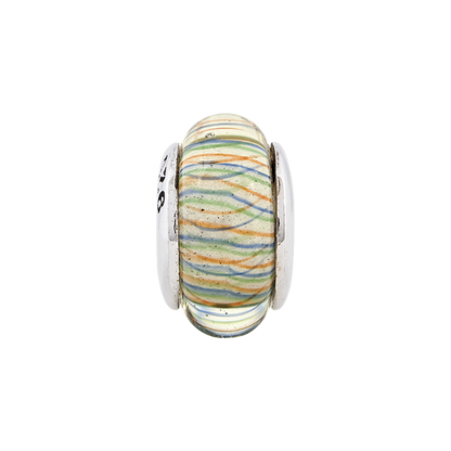 Sterling Silver Reflections Green Pastel Striped Hand-Blown Glass Bead